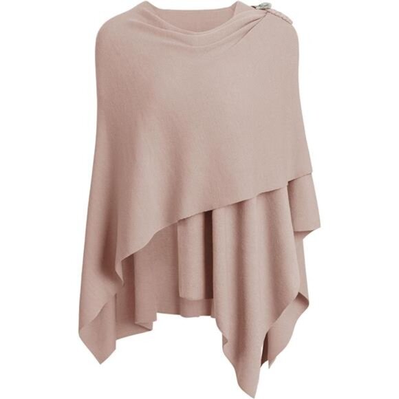 Womens Large Cross Front Poncho Sweater 2-tan With Button